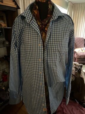 Peter Millar Blue and White Gingham Button-Down Shirt
